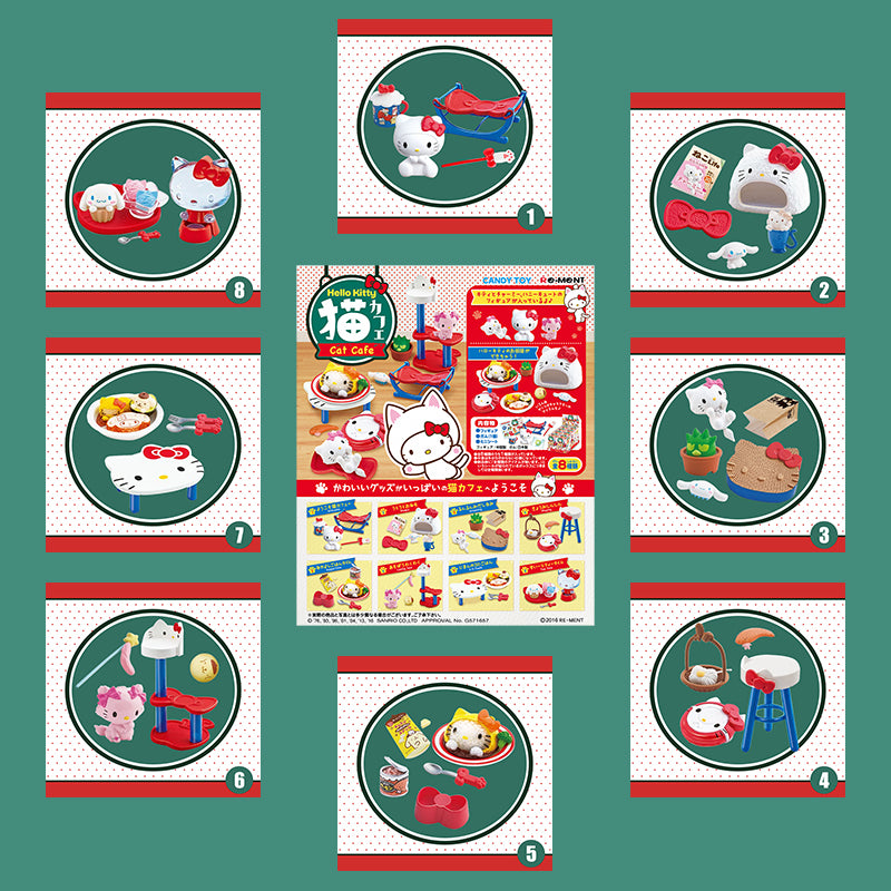 Rare 2016 Re-Ment Hello Kitty Cat Cafe Full Set of 8 pcs
