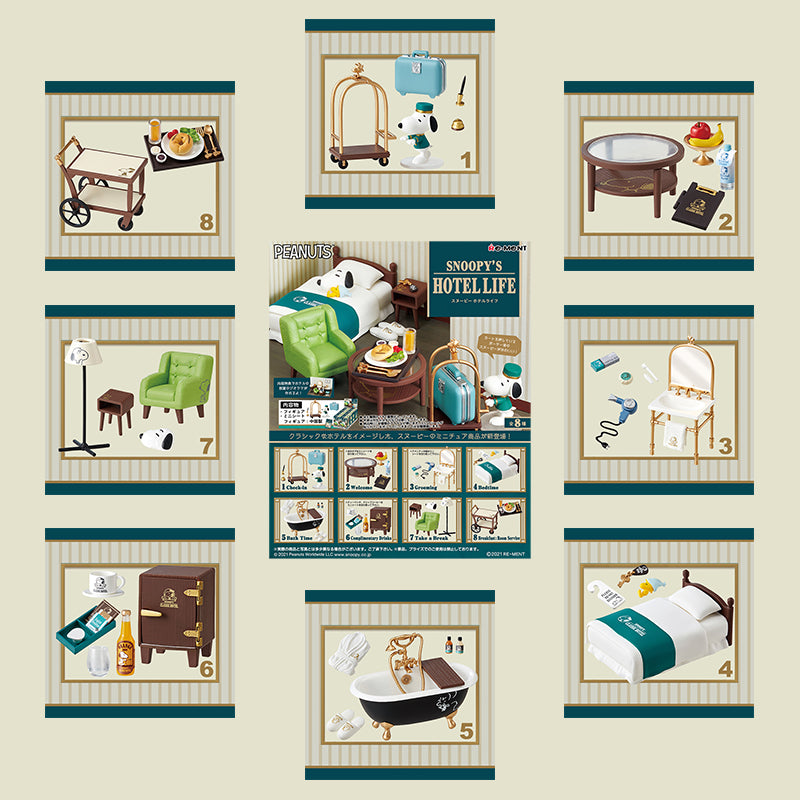 Rare 2021 Re-Ment SNOOPY'S HOTEL LIFE Full Set of 8 pcs <Free shipping (Except the United States)>